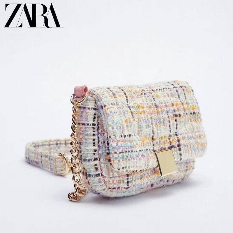 Tas Selempang Kecil Wanita ZR Mini Crossbody Tweed Slingbag Premium Import,Putih White Soft Baby Pin