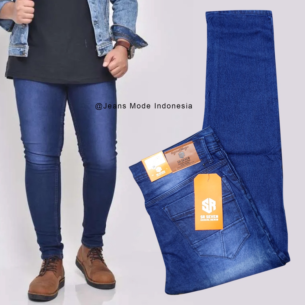 SR SEVEN JEANS PANJANG PRIA ORIGINAL PENSIL STREACH TERBARU BIRU PREMIUM JINS