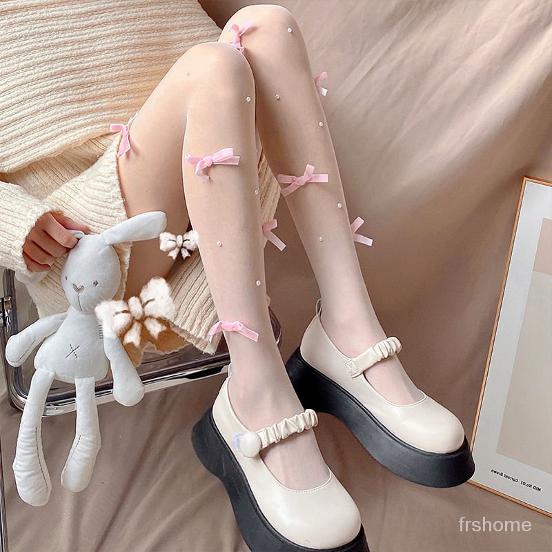 Stoking putih susu wanita musim panas busur tipis Jepang keinginan murni keinginan murni angin mutia