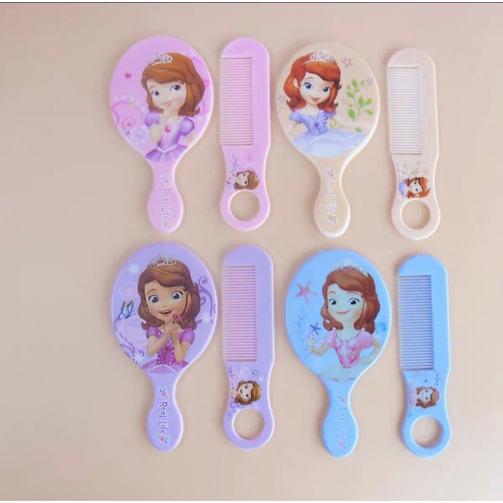 CERMIN KACA RIAS + SISIR GAGANG MINI SET PORTABLE MOTIF KARTUN KPOP LUCU / CERMIN PORTABLE / CERMIN GAGANG