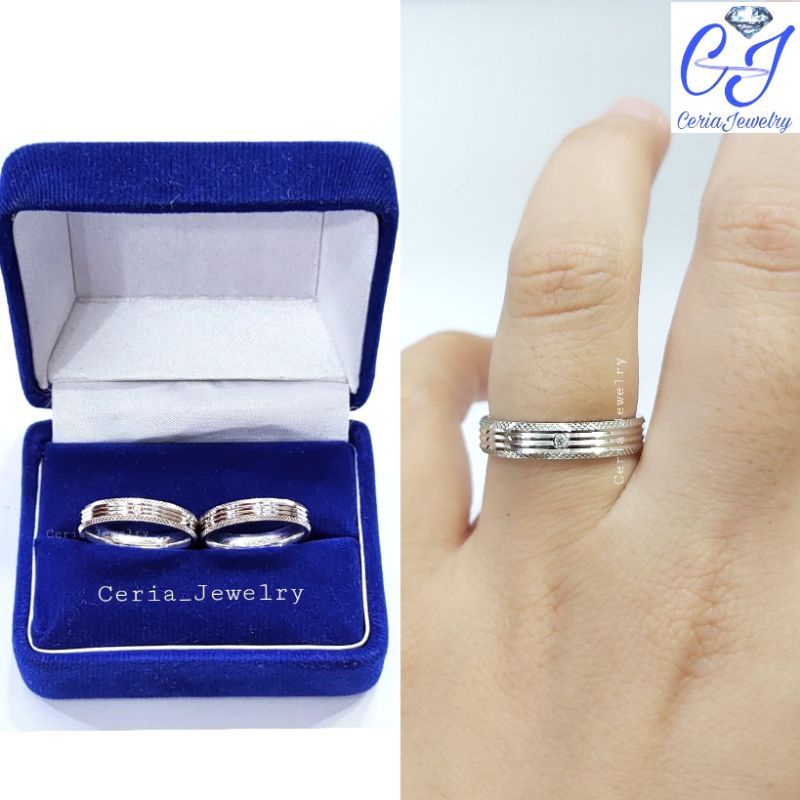 Cincin Couple Pria dan Wanita Bahan Perak Asli Silver 925 Lapis Emas Putih - Cincin Perak Anti Karat