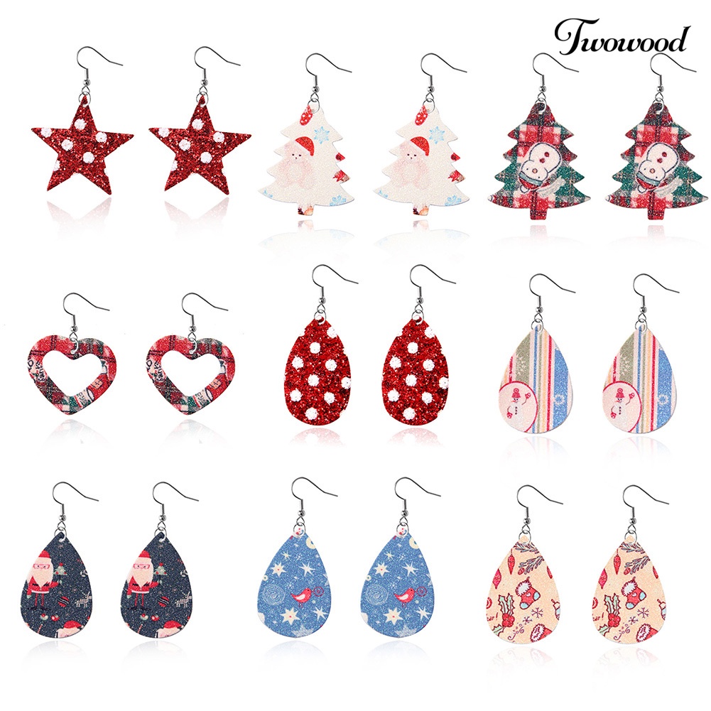 Anting Hook Bahan Kulit Imitasi Model Teardrop Tree Heart Dangle Untuk Wanita