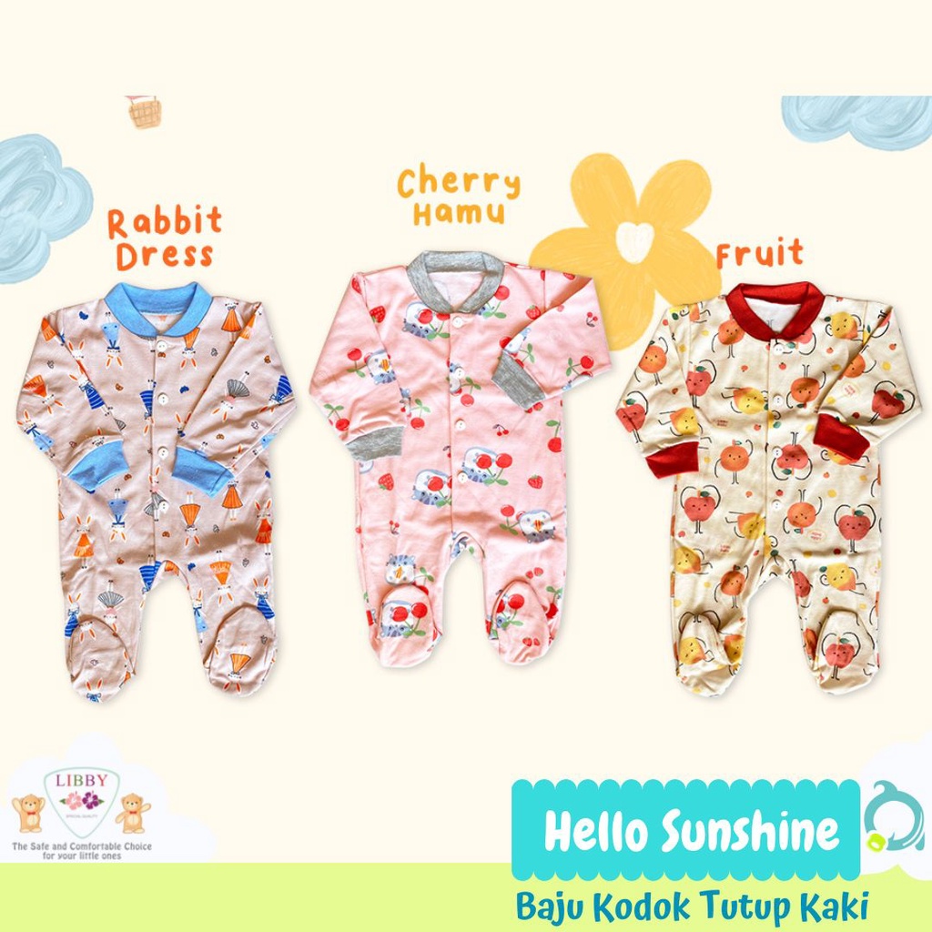 LIBBY Baju Kodok Tutup Kaki Motif Mix Size Newborn (1 pcs)