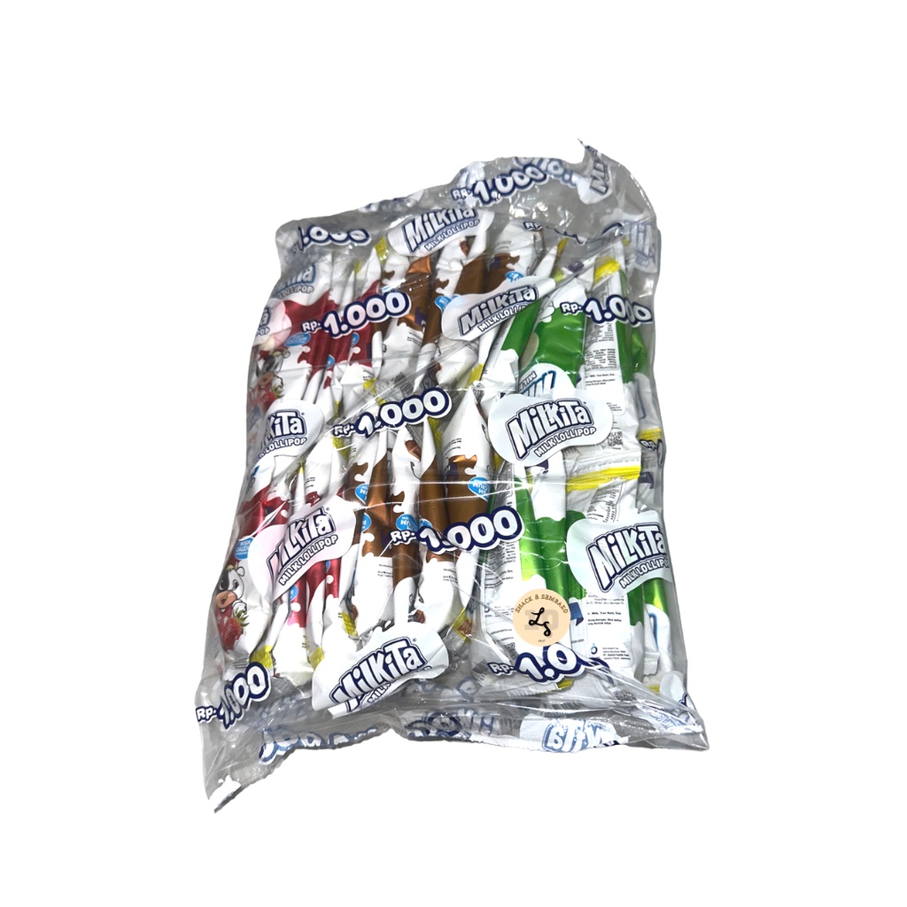 Milkita Permen Lollipop Assorted Hanger Ecer 1000 1 Bag 30 Pcs @9Gr Rasa Cokelat/Stroberi/Melon