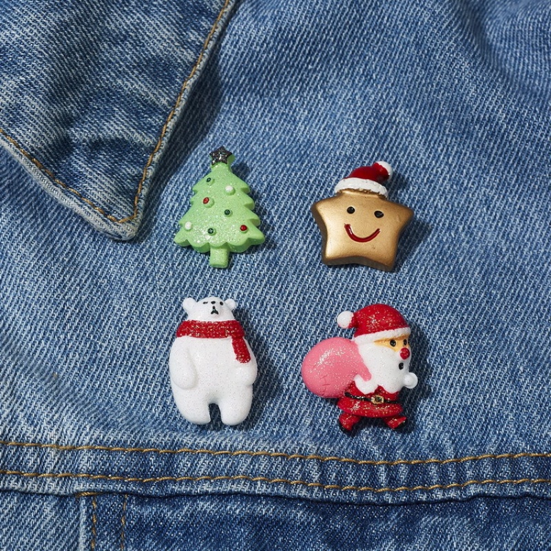 3pcs / set Bros Pin Enamel Desain Kartun Pohon Natal Santa Claus Snowman Elk Bahan Akrilik Untuk Wanita