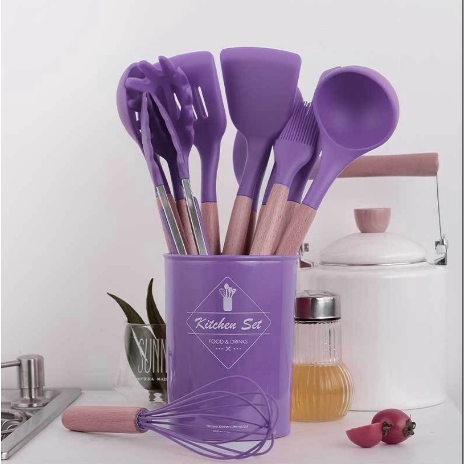 Utensil Set 12 Pcs / Spatula Peralatan Masak gagang kayu