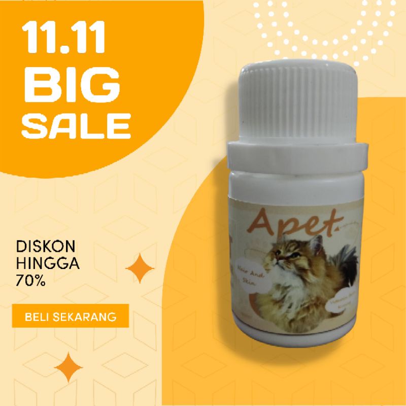 Apet Vit Hair &amp; Skin Vitamin Penumbuh Pelebat dan Pencegah Rontok Bulu Kucing Anjing 30Butir