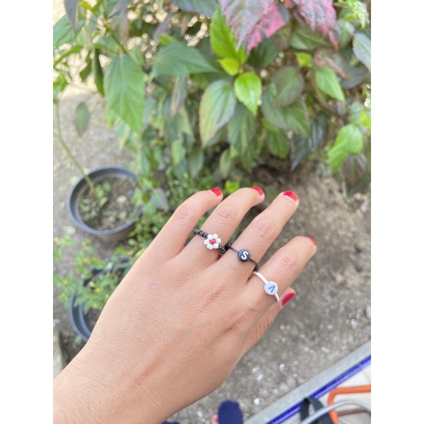 cincin inisial bulat tali korea hitam mengkilap (LEBIH RAPI) adjustable