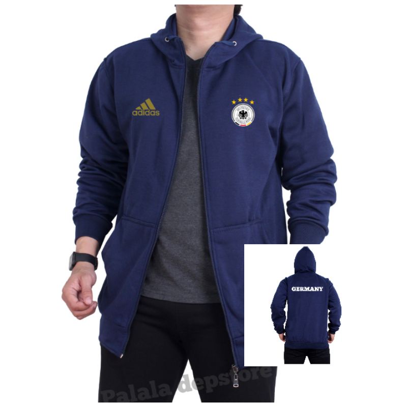 Jaket Zipper Germany-Jaket Bola Distro-Jaket Zipper Jerman Tulisan Belakang-Hoodie Zipper Premium De