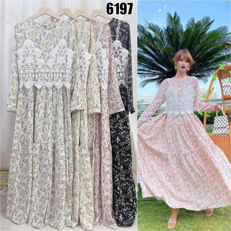 gamis vest import motif bunga rompi rajut (1seri/4pcs)