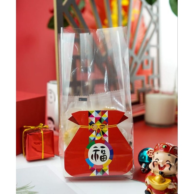 PLASTIK COOKIES IMLEK+TRAY LUCKY CAT/ FU MONEY BAGS 5 pcs