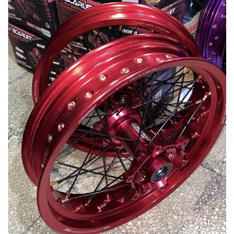 PAKET SCARLET VELG WHEELSET SUPERMOTO CRF SCARLET 300/350-17 original SCARLET