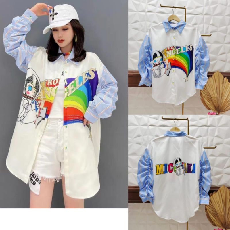 KEMEJA OVERSIZE LENGAN SERUT // ATASAN IMPORT PREMIUM BKK // TOP IMPORT PREMIUM BKK // FASHION  MUSLIM IMPORT KOREA