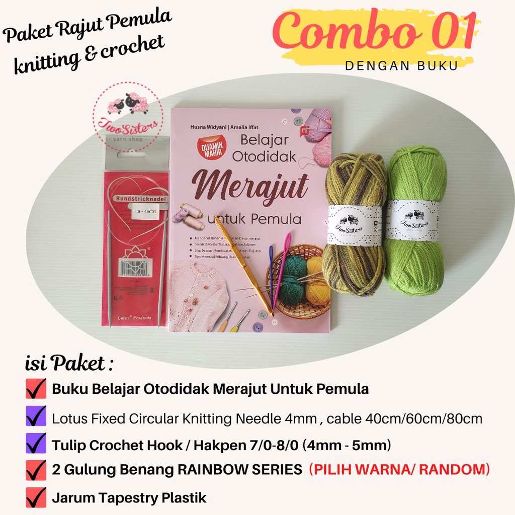 Paket Rajut Pemula/ Merajut Pemula/ Perajut Pemula – Combo Crochet & Knitting 01A