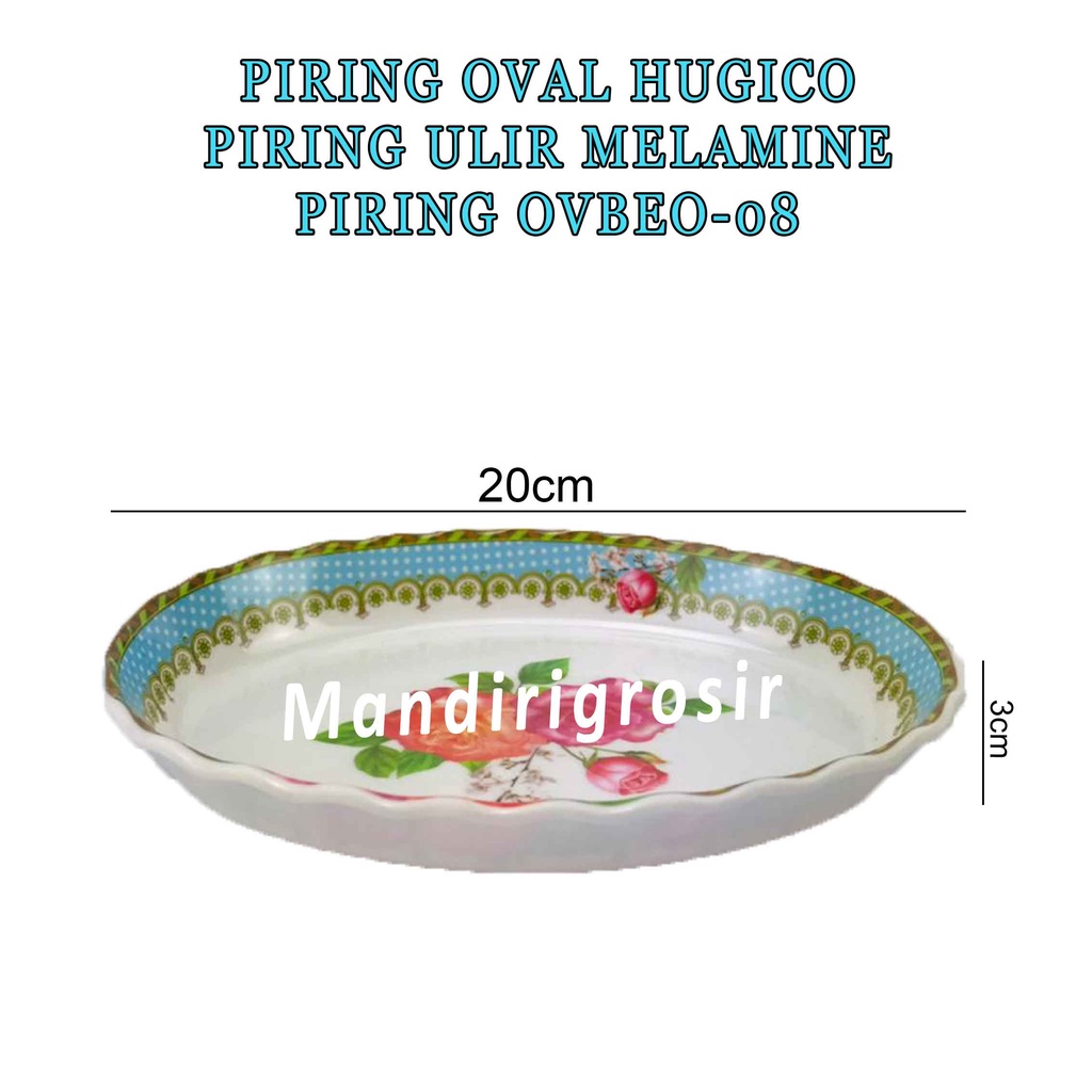 Piring Ulir Melamine * Piring Oval Hugico * Piring Motif Bunga * Ovbeo-08