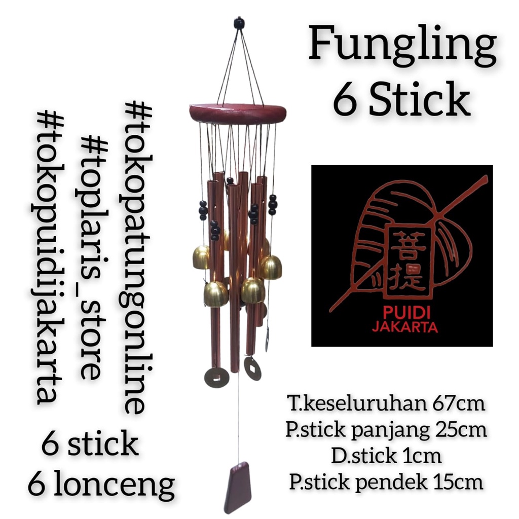 Fungling Emas Fengshui 6 Stick Dan 6 Lonceng