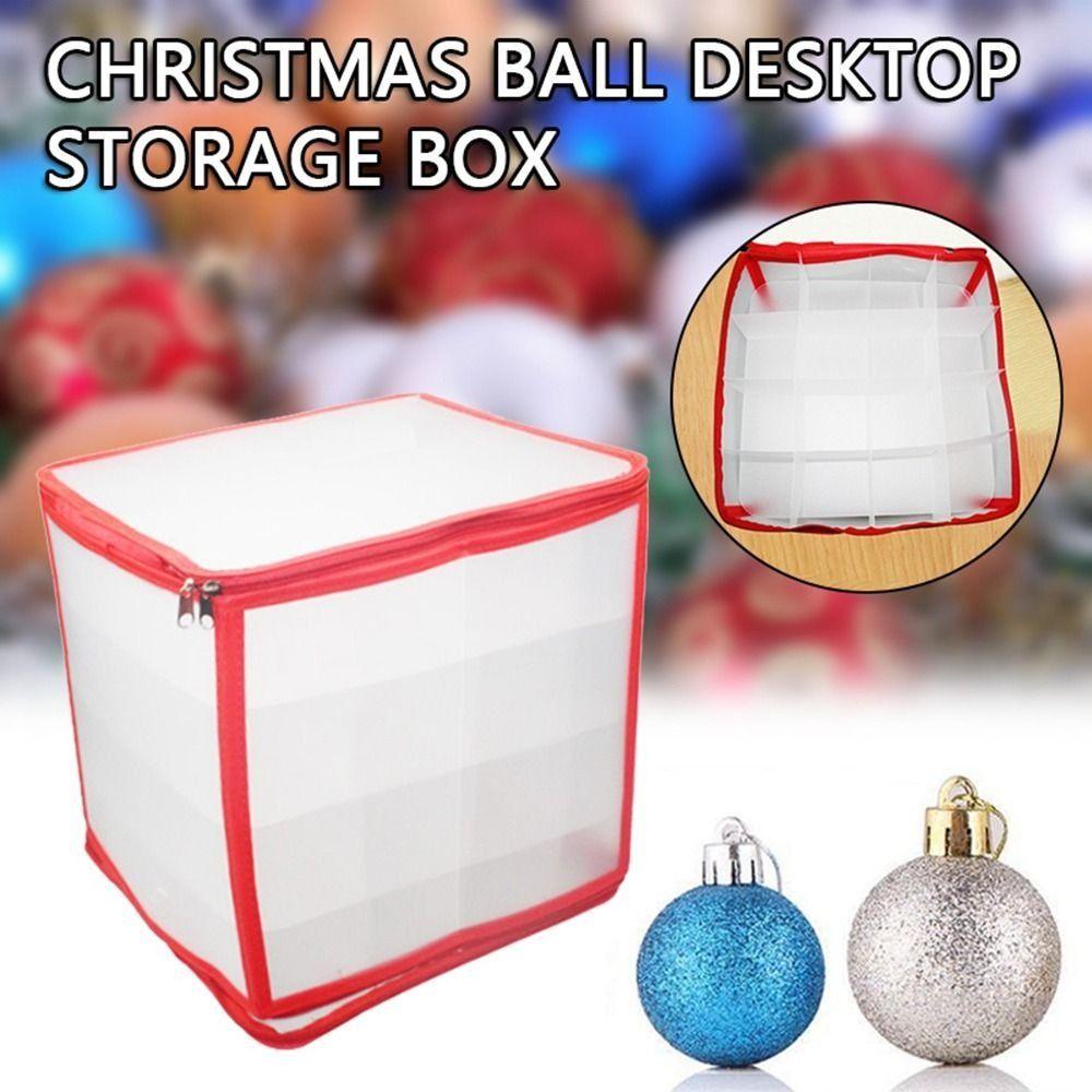 [Elegan] Christmas Ball Organizer Merah Transparan Dengan Tutup Tahan Lama Kapasitas Besar Sortiran Mainan Organizer