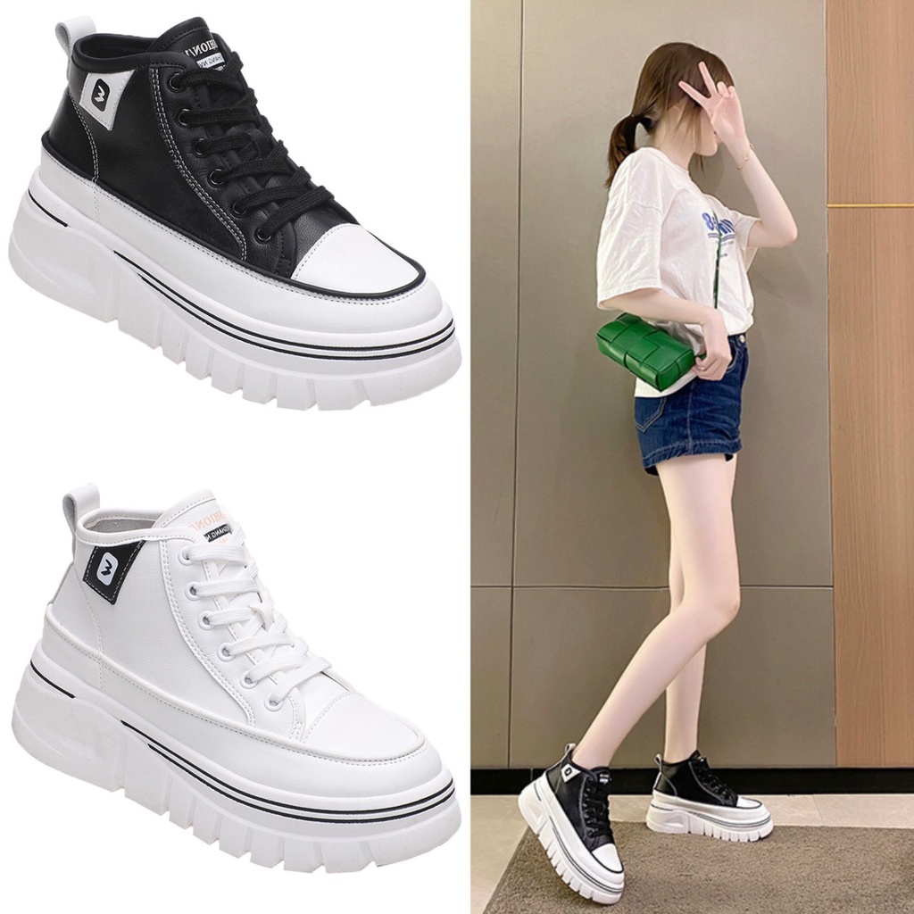 AVANCEID 1824 Sepatu Sneakers Boots Wanita Sekolah Kerja Putih Hitam Import