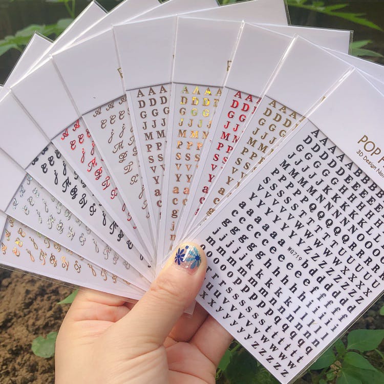 HURUF/ABJAD ANGKA (WG) STIKER KUKU nail art huruf abjad untuk dekorasi alfabet DIY EMAS GOLD HITAM P