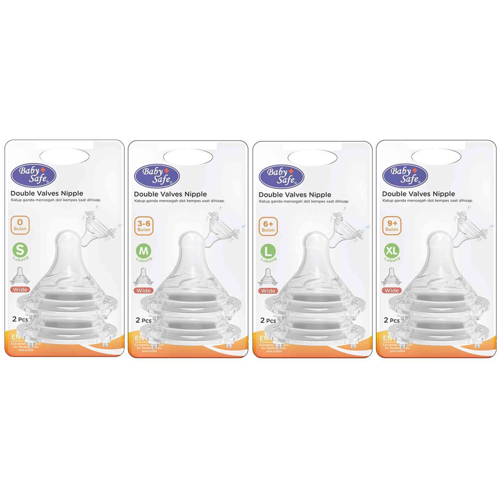 BABY SAFE Wide Neck Nipple Bottle Karet Dot Bayi Isi 2