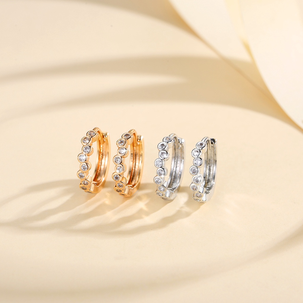 Y818 COD Anting Titanium Anti Karat Anting Bulat Kristal Elegan Gaya Korea Untuk Wanita