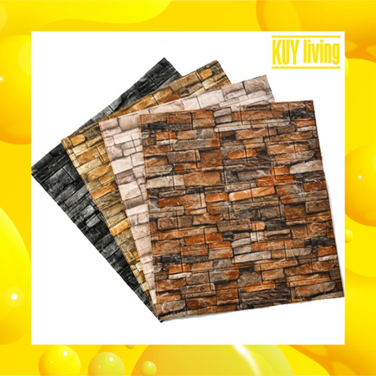 Wallpaper Dinding 3D Bahan Foam Timbul Model Bata Alam Wallpaper Dinding Sticker Dinding Batu alam