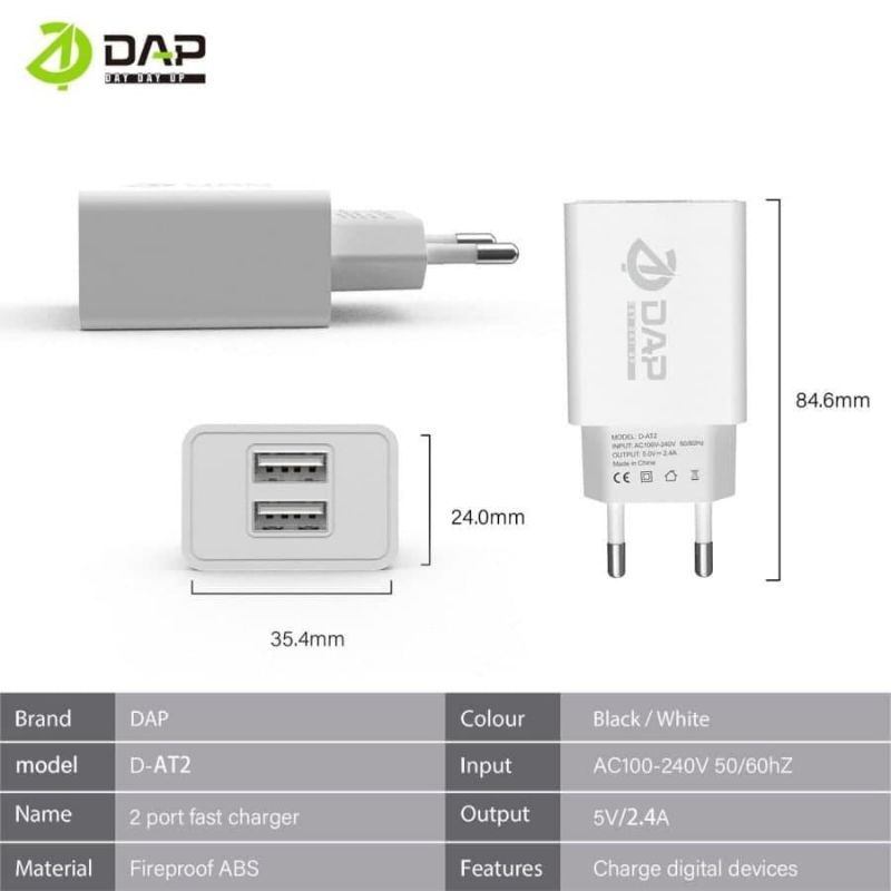 TC adaptor kepala charger adapter 2 port USB DAP D-AT2 2.4 fast charging