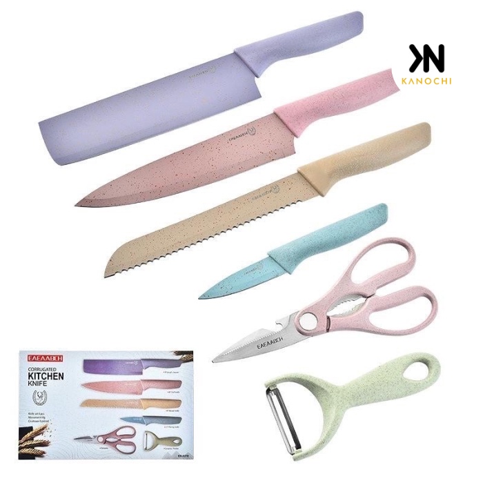 Pisau dapur jerami set 6 in 1 pisau keramik warna warni