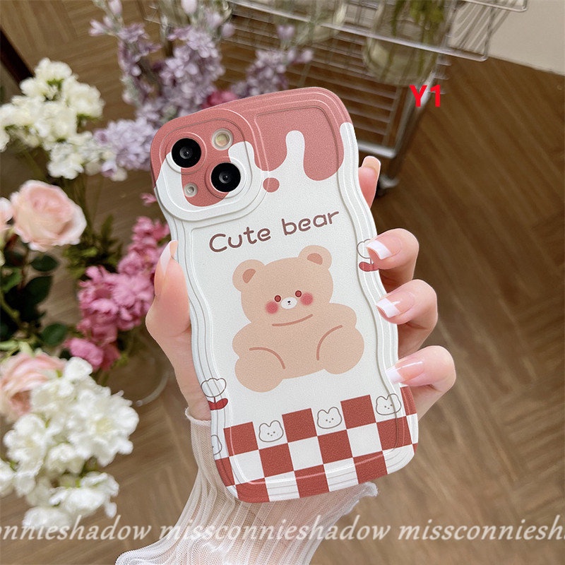 Casing Soft Case Realme 10 9 9Pro+ 8i 7i 7 C33 C30 8 9I C25s C21Y C12 C15 C35 C25Y C25 C20A C11 9i 5 5i 5s 6i C20A C20 C3 C2 Sweet Cartoon Cute Bear Wavy Edge Soft Tpu Case Cover