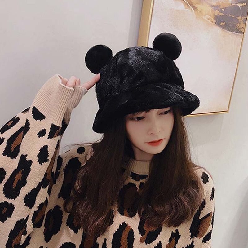 Topi Lucu Topi Mewah Topi Musim Dingin Topi Nelayan Gaya Korea Rambut Kelinci Topi Beruang Kecil