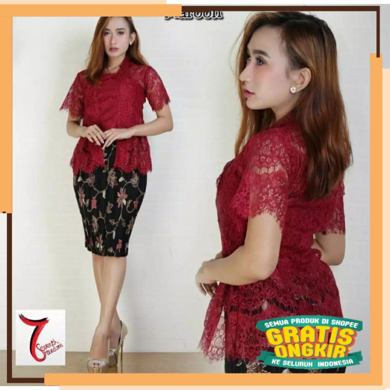 KADO NATAL 2022 Nusa_Kebaya Stelan Kebaya Brukat Kutubaru / Kebaya Bali dan Rok Plisket Pendek / Set