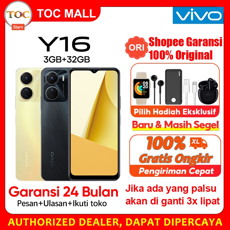 VIVO Y16 RAM 4GB ROM 64GB GARANSI RESMI Kamera 13MP Baterai 5000mAh 10W FlashCharge Garansi Resmi