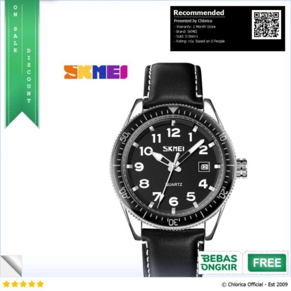 Jual SKMEI Jam Tangan Analog Pria Strap Kulit - 9232 - Silver Hitam SKMEI Diskon