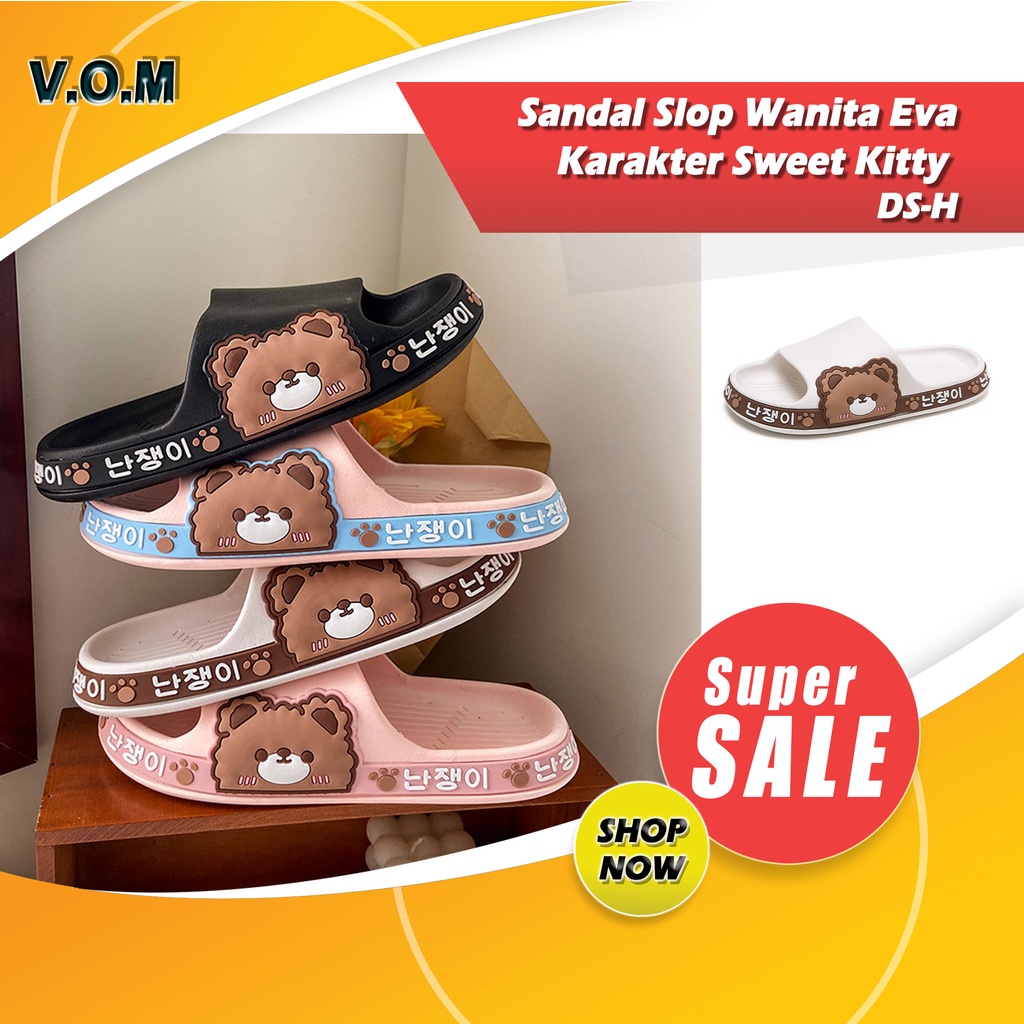 DS-H Sendal / Sandal Slop Wanita Eva Karakter Sweet Kitty Imut 0843