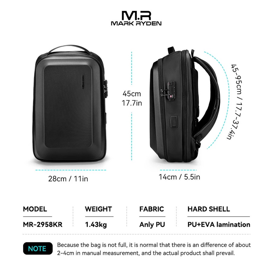 MR2958KR Tas Mark Ryden Ransel Pria Cowok Laptop 15.6 USB TSA Hardcase