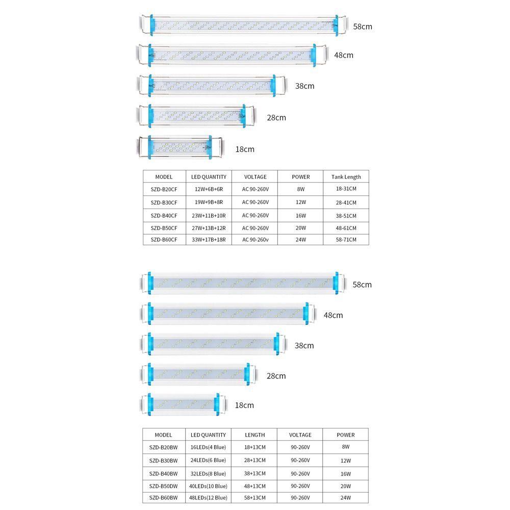 [Elegan] Fish Tank Light Extendable 8W/12W/16W/20W/24W 90-260V Lampu Tanam Air Tawar Tanaman Air Warna Lampu Aquarium
