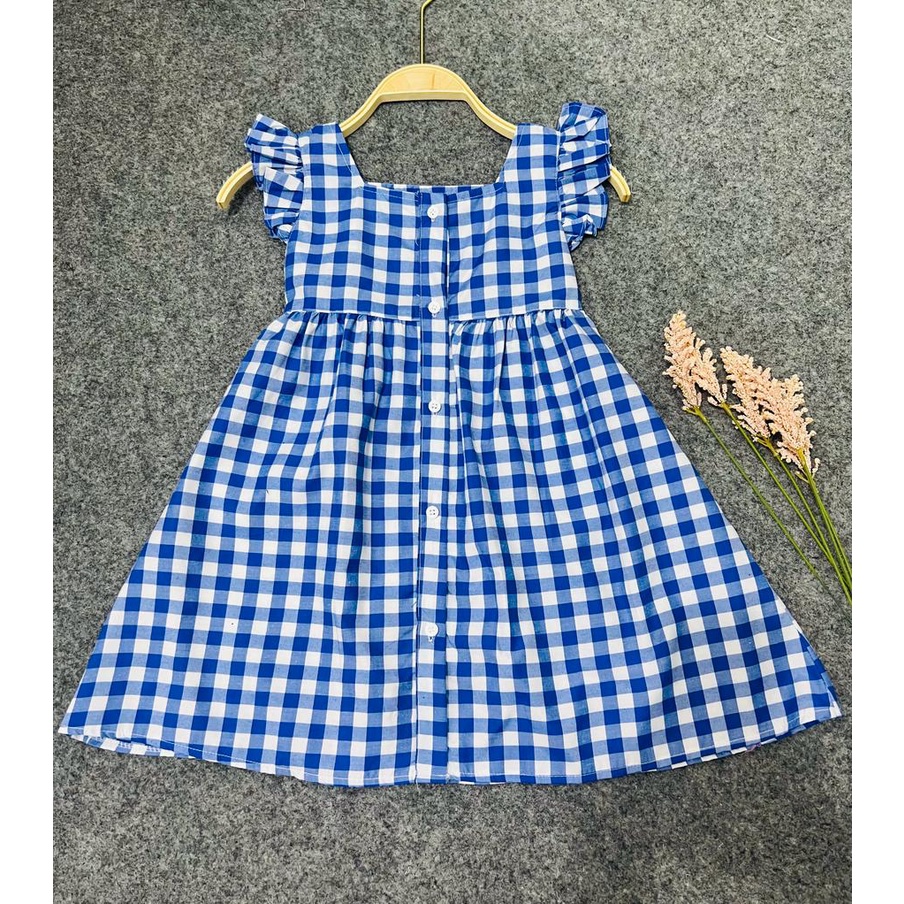 Jimmedy.id - Dress Anak Perempuan Pola Kotak Bahan Katun Untuk Usia 3-7 Tahun