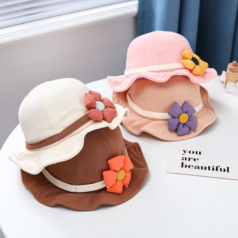 TOPI BUNDAR PANTAI BAYI BUNGA BABY GIRL BUCKE HAT FLOWER RUFFLE FASHION TOPI ANAK LUCU