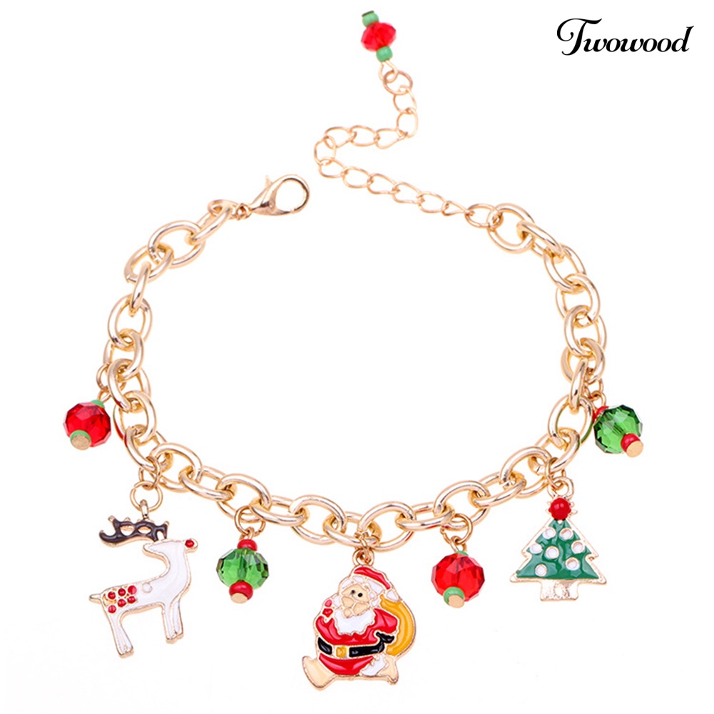 Gelang Adjustable Dengan Liontin Santa Rusa Dan Pohon Natal Untuk Wanita