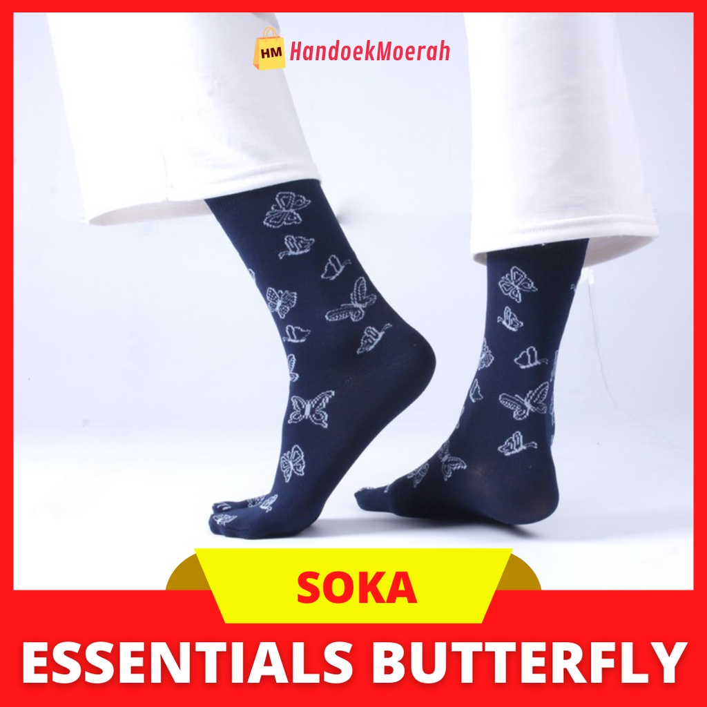 Kaos Kaki Wanita Murah / SOKA Sock Essentials Motif BUTTERFLY / Kaos Kaki Jempol Muslimah Panjang