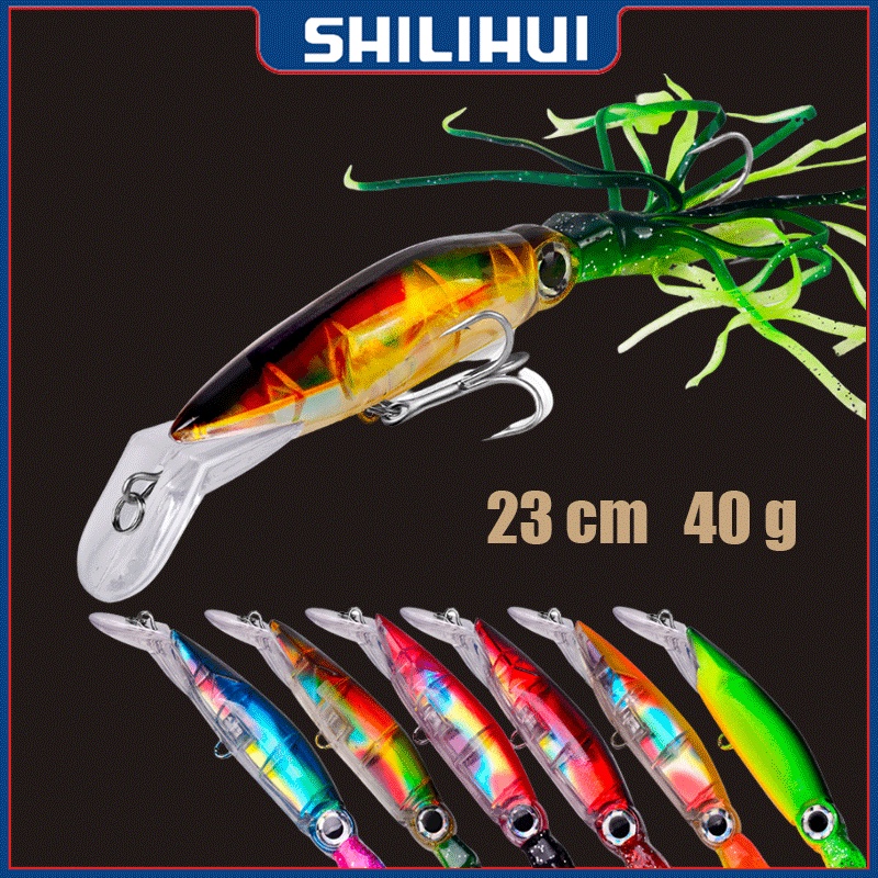 SHILIHUI Top Water Umpan Squid Jig Alat Pancing Bentuk Cumi-Cumi Ukuran 23cm 40g 1 / 0# Kail Pancing Treble Umpan Pancing Minnow Trolling