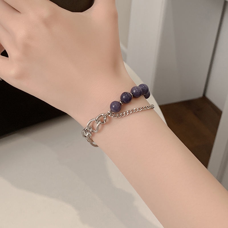 Gelang Rantai Desain Niche Elegan Warna Ungu Biru