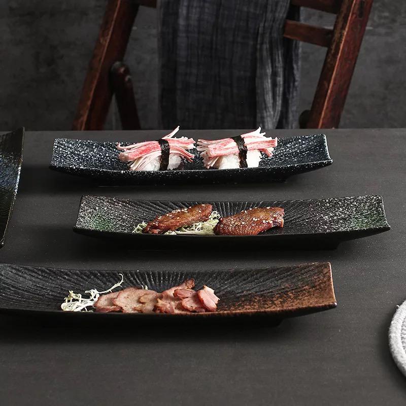 piring saji sushi keramik 12inch / japanese sushi long plate ceramic aesthetic / piring panjang saji makanan snack buah