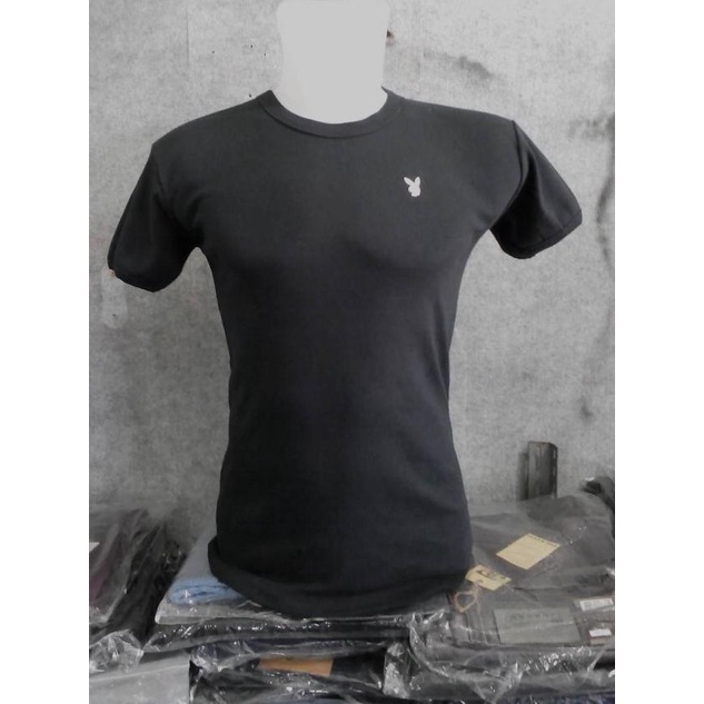 Kaos Dalam Pria Body Fit O Neck Original Playboy Bahan Katun Lembut - Hitam, M