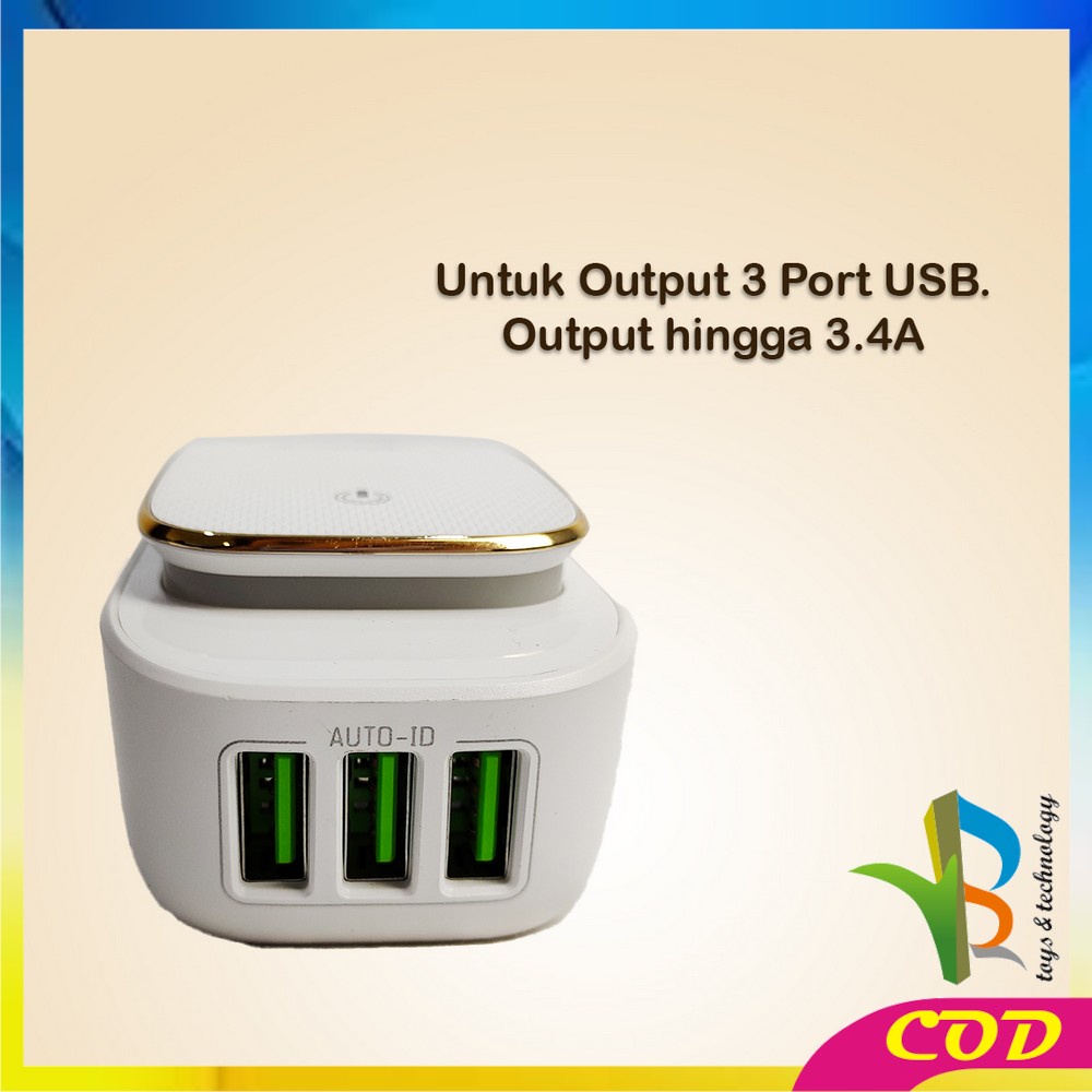 RB-C464 Charger 3 USB Pengisi daya USB Lampu Led Tidur Adaptor Charger Lampu LED Hemat Energi