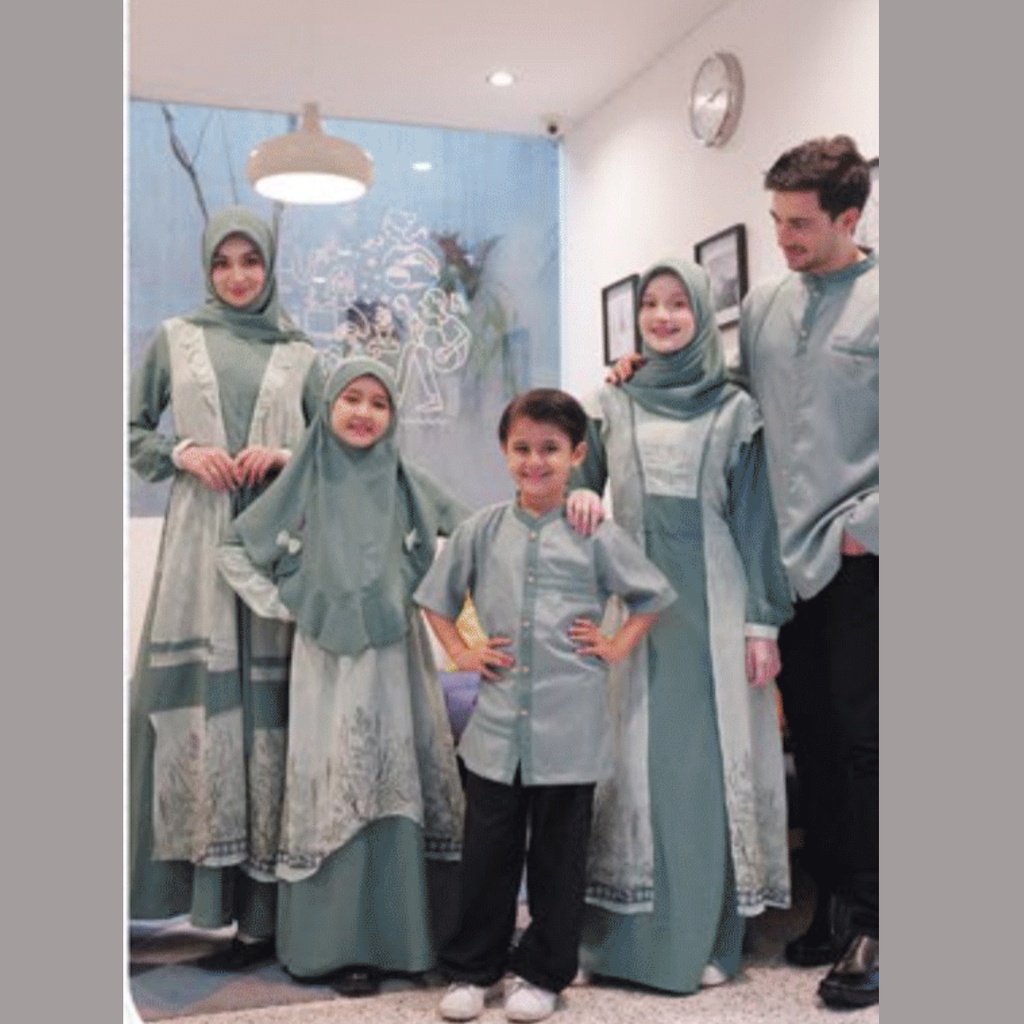 Couple Keluarga Ilalang Dark Green Sarimbit Rauna Terbaru 2023 Family Set Lebaran Baju Gamis Modern Kekinian Couple Pasangan