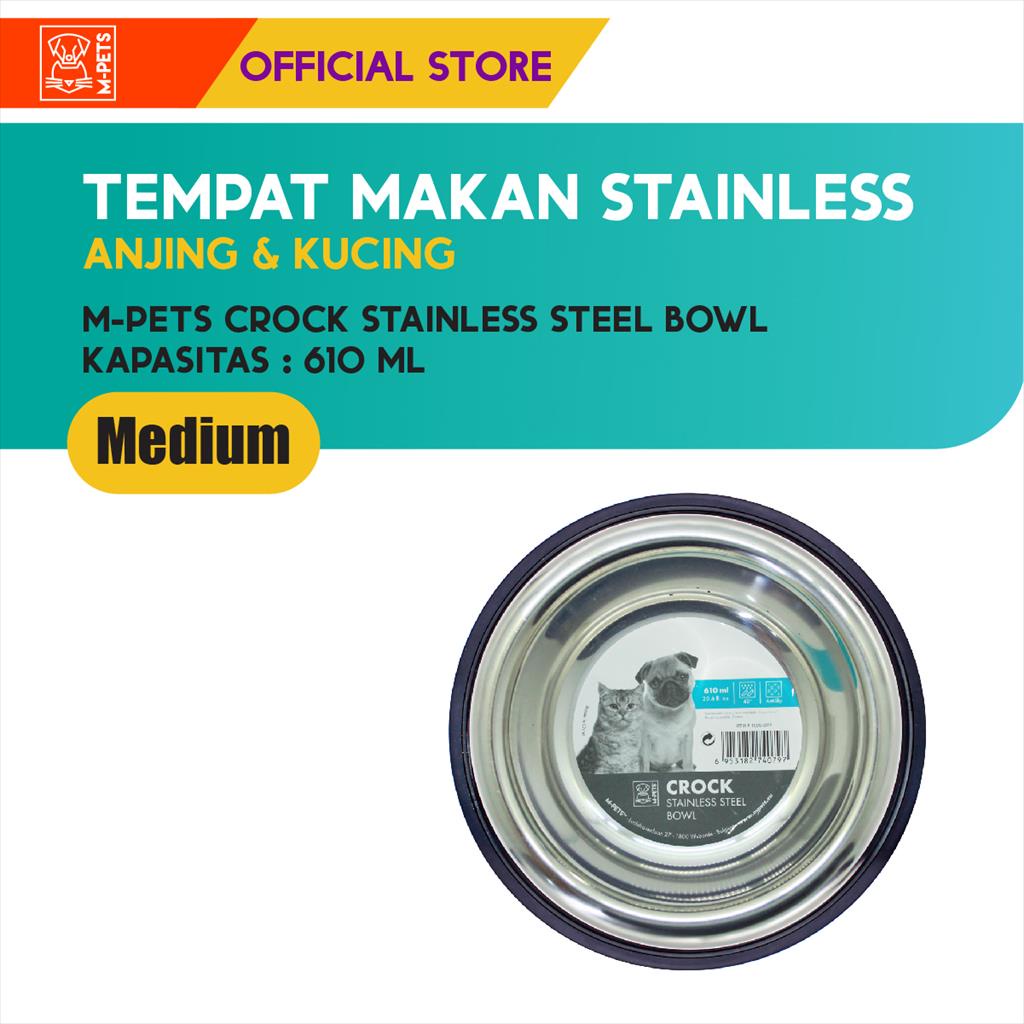 M-Pets Crock Stainless Steel Bowl M - 610 ML / Tempat Makan Hewan