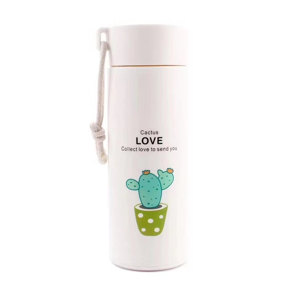 FAB 400ML Botol minum Kaca Thermos Botol Minum Unik Motif Kaktus Tumbler Termos /Botol Minum anak