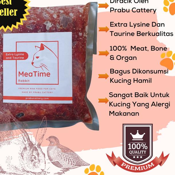 Meatime Rabbit, Makanan Kucing, Rawfood, Daging Kelinci Puyuh Giling