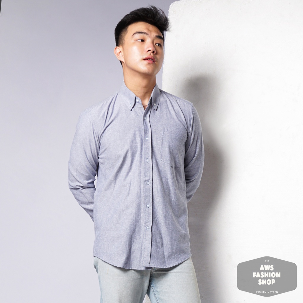 819 Kemeja Pria Lengan Panjang Polos Navy Jeans Oxford Basic SIMPLE Slimfit Casual Tersedia Ready Sampai Size JUMBO BIG SIZE XXL XXXL